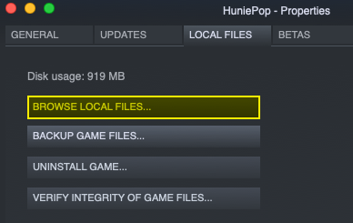 Click Browse local files to open the game folder